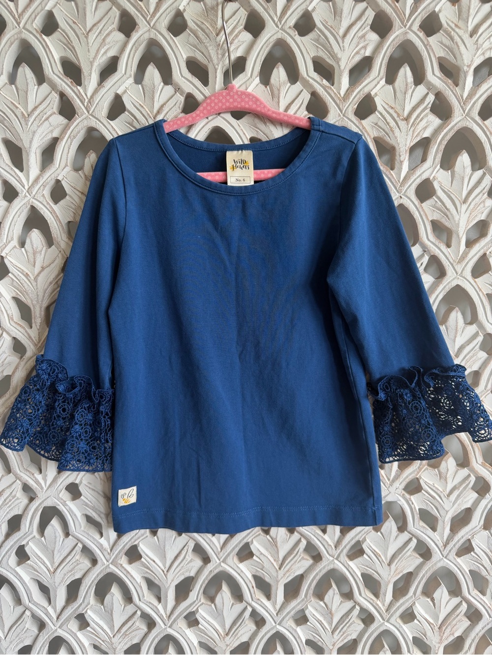 Wild Flowers Girls Blue Lace Bell Sleeve Top Size 6